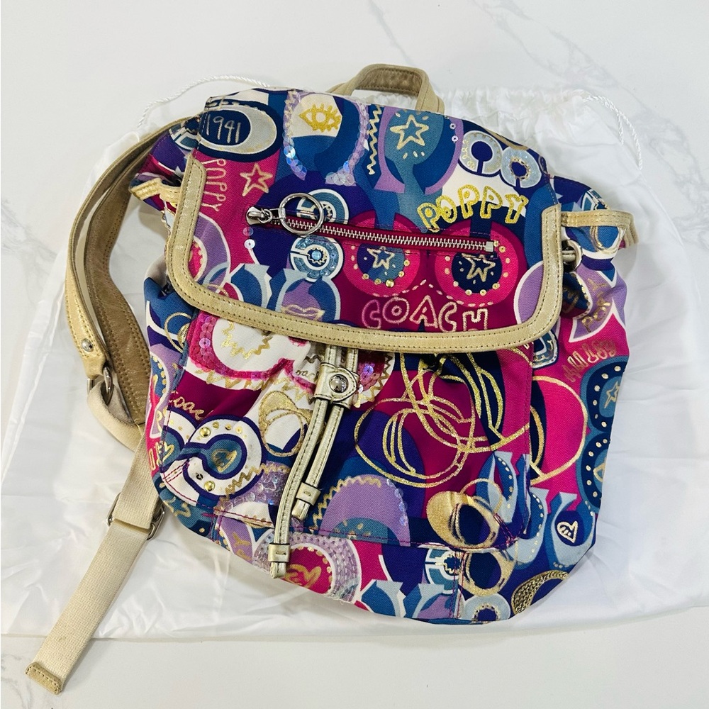 COACH Poppy Pop C Graffiti Backpack Wide Adjustable Straps W/ COACH DUST BAG
